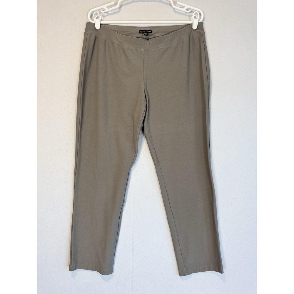 Eileen Fisher Pull-On Pants M Light Gray Stretch Crepe Viscose Blend 3" Hem Slit